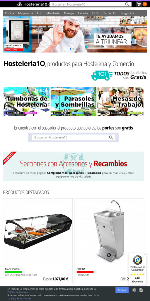 Captura de la portada de hosteleria10.com
