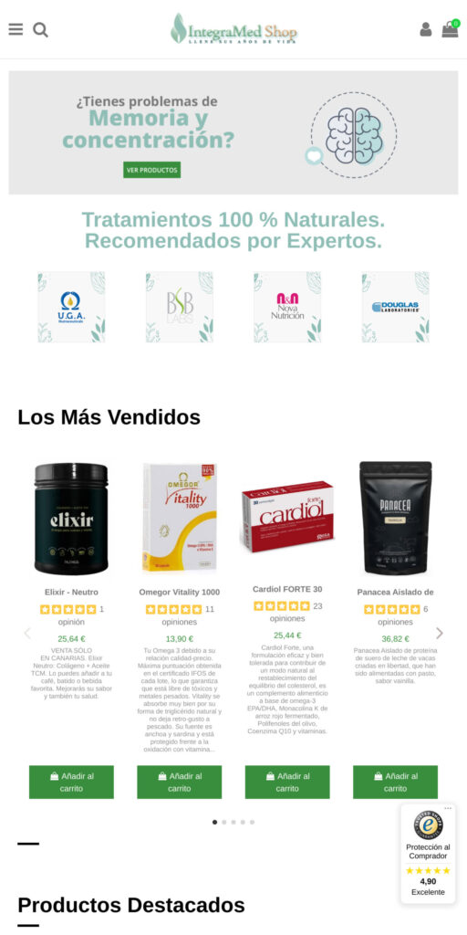 Captura de la portada de integramed.es