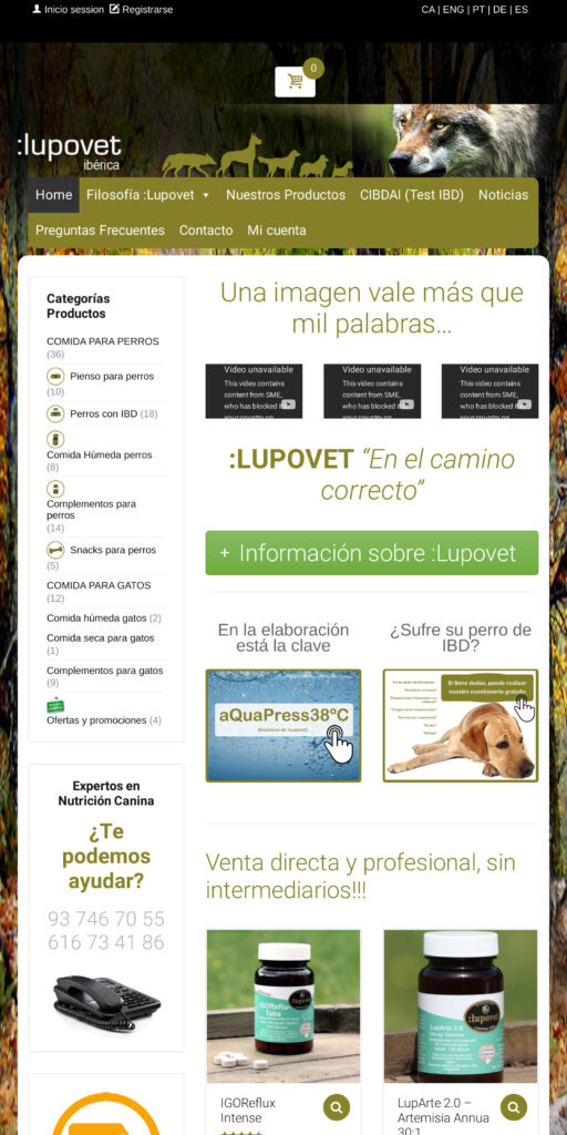 Captura de la portada de lupovet-iberica.es