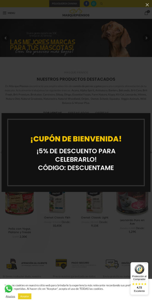 Captura de la portada de masquepiensos.com