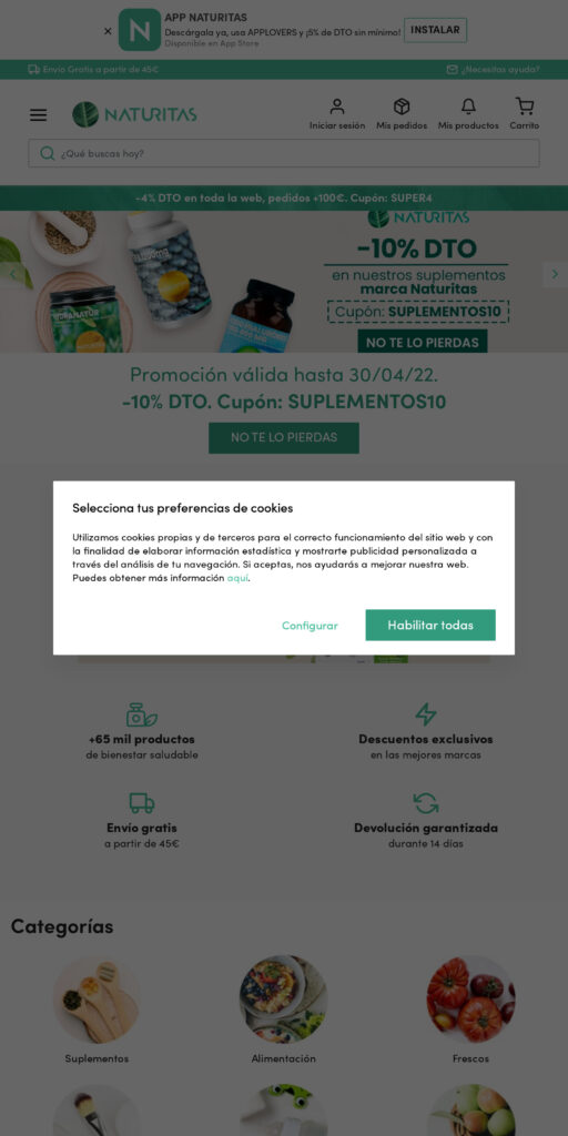 Captura de la portada de naturitas.es