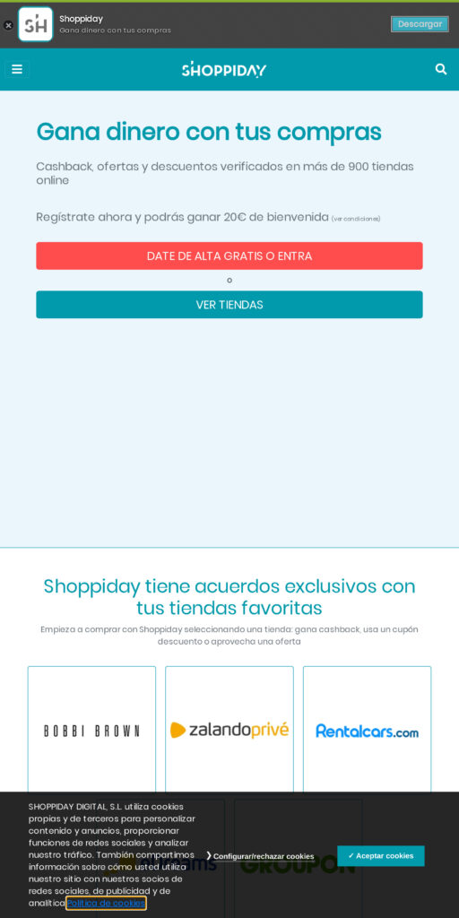 Captura de la portada de shoppiday.es