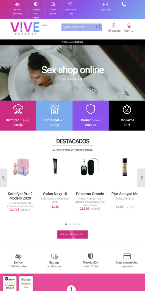 Captura de la portada de vivesexshop.com