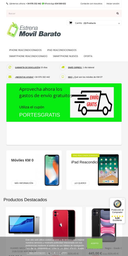 Captura de la portada de estrenamovilbarato.es