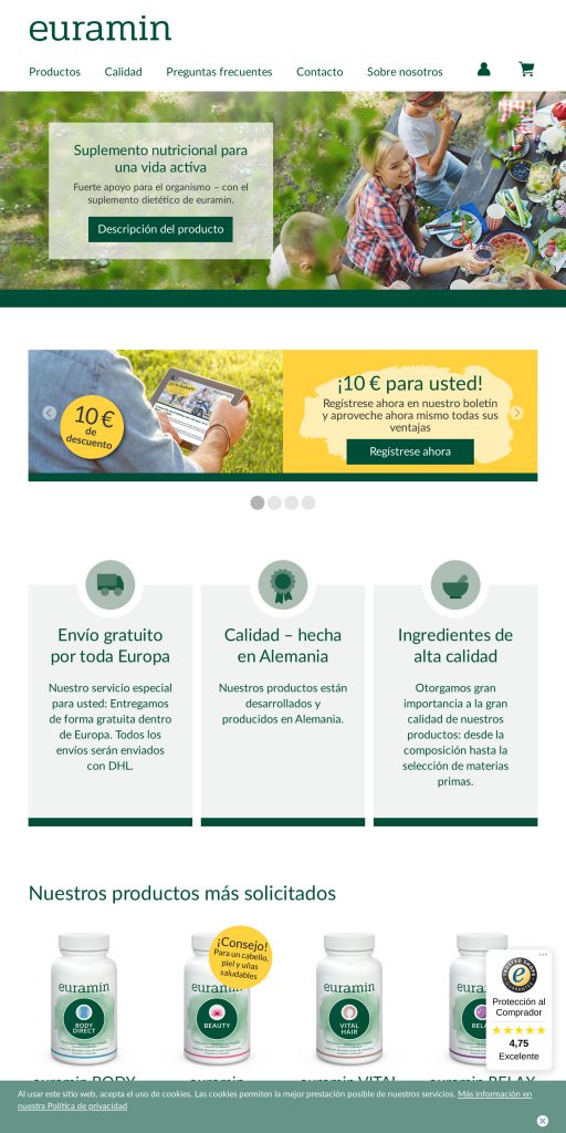Captura de la portada de euramin.es