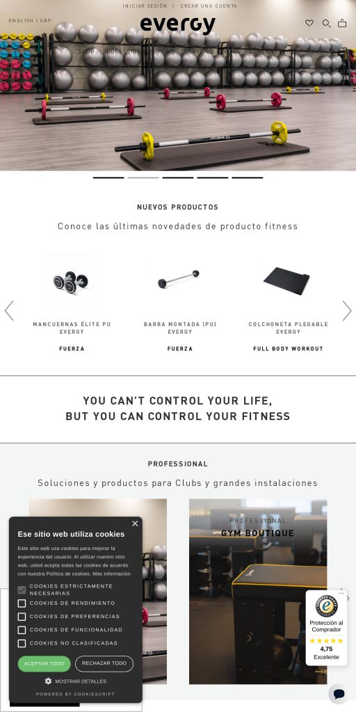 Captura de la portada de evergyfitness.com