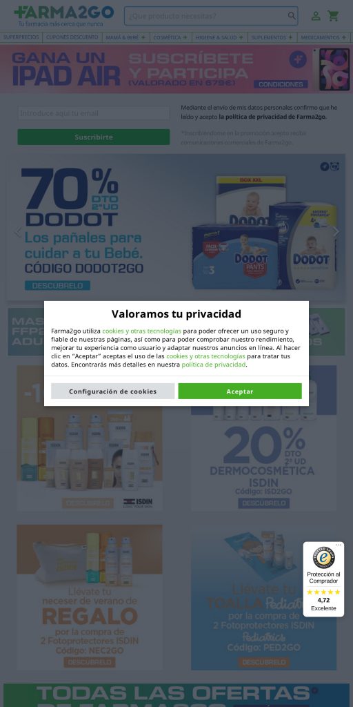 Captura de la portada de farma2go.com