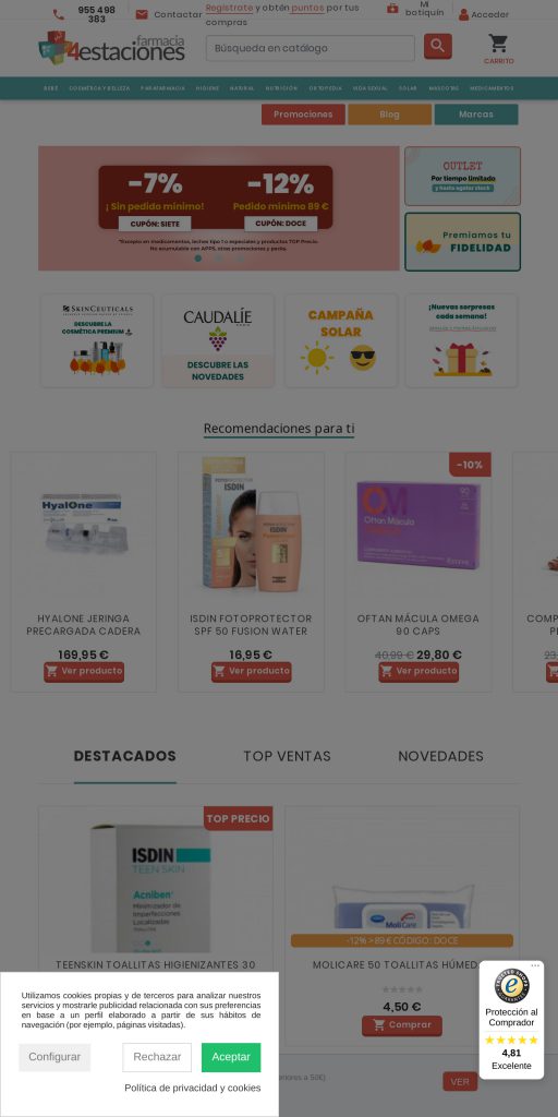 Captura de la portada de farmacia4estaciones.es