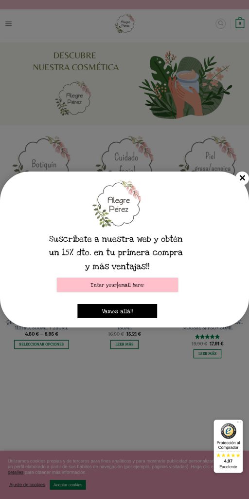 Captura de la portada de farmaciaalegreperez.com