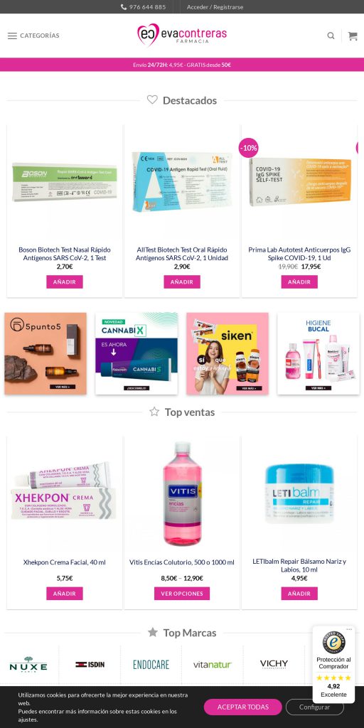 Captura de la portada de farmaciaevacontreras.com