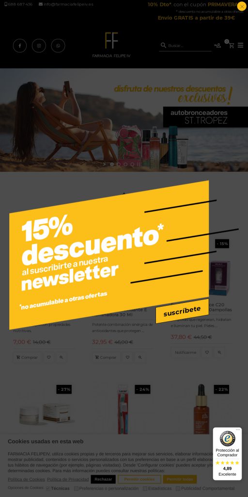 Captura de la portada de farmaciafelipeiv.es