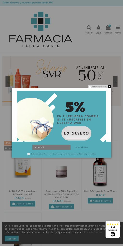 Captura de la portada de farmaciagarin.com