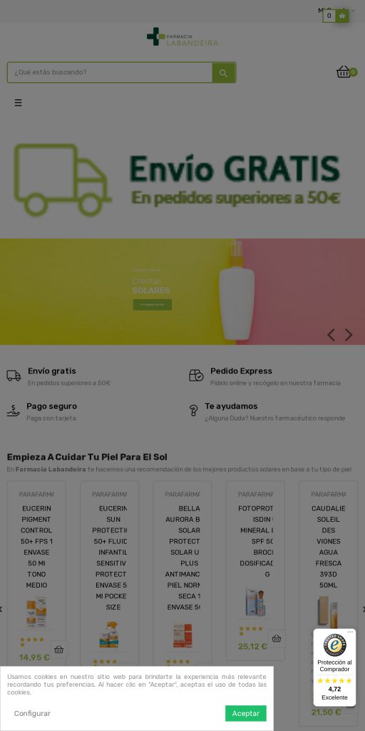 Captura de la portada de farmacialabandeira.com