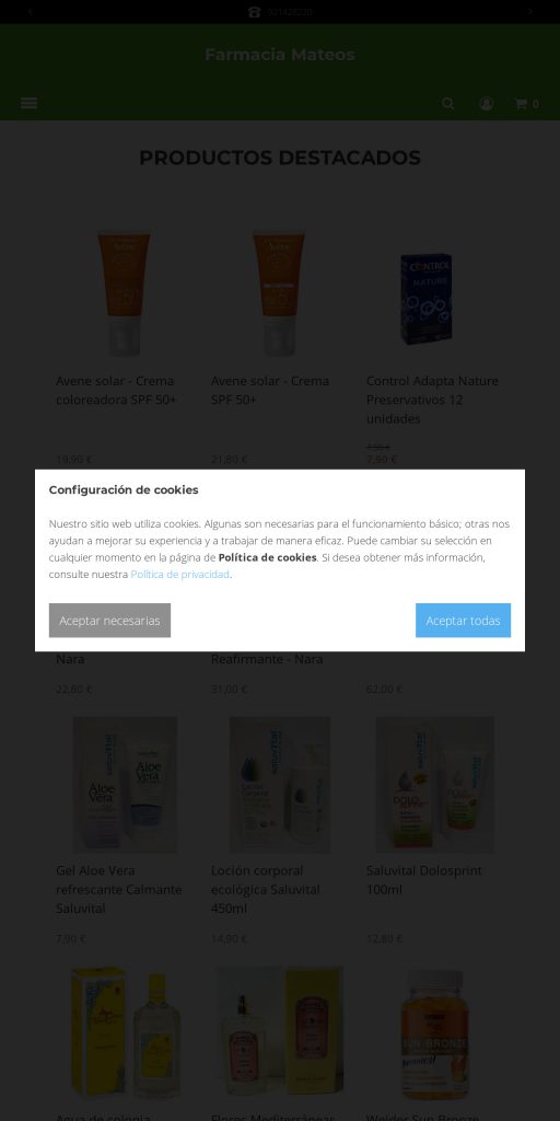 Captura de la portada de farmaciamateos.es