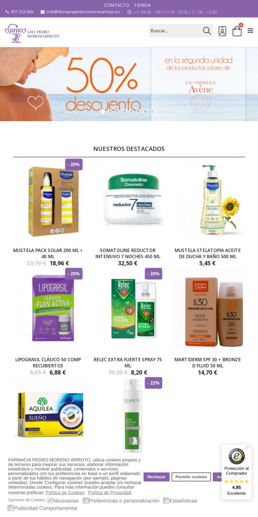Captura de la portada de farmaciapedromorenoarroyo.es