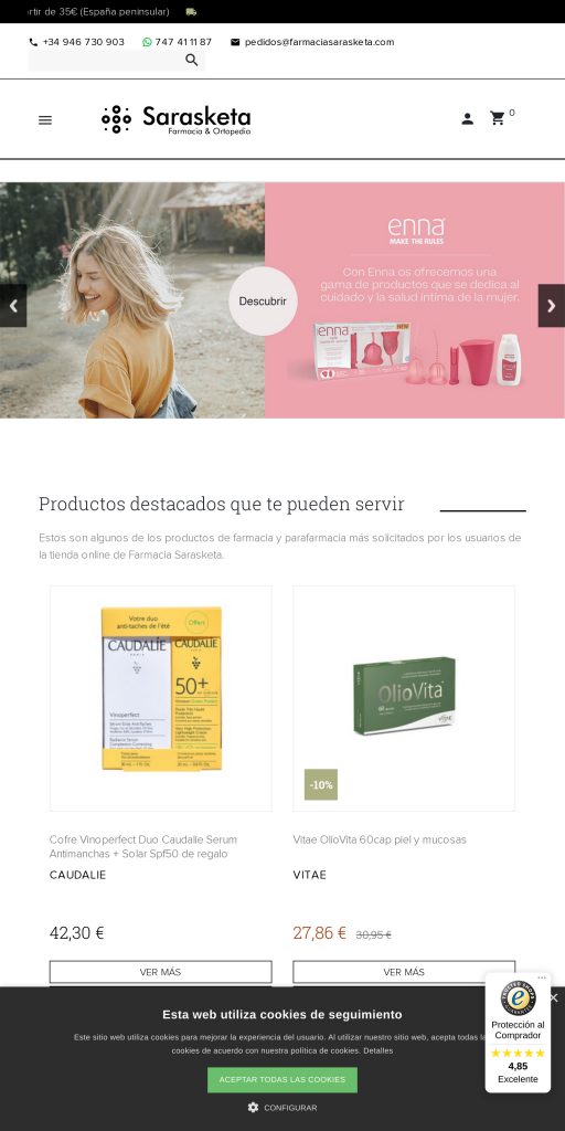 Captura de la portada de farmaciasarasketa.com