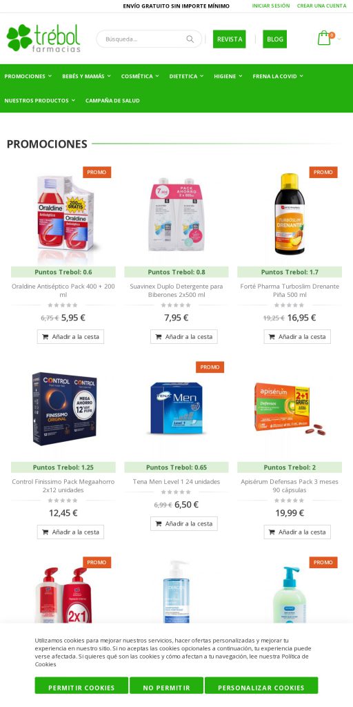 Captura de la portada de farmaciastrebol.com