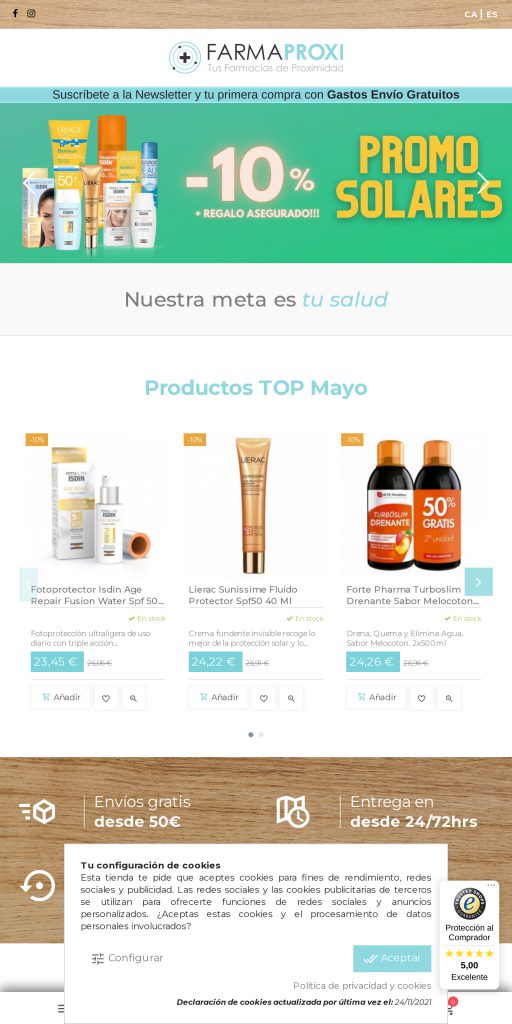 Captura de la portada de farmaproxi.com