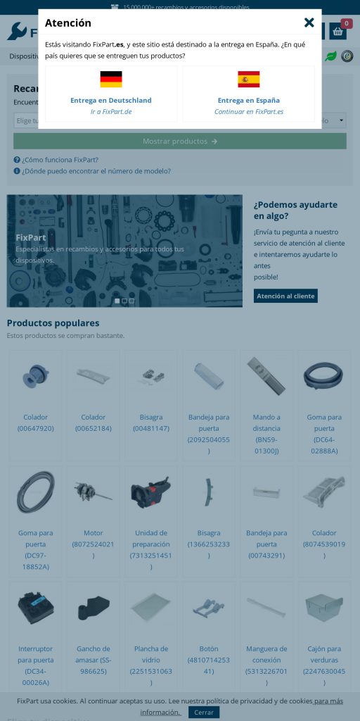 Captura de la portada de fixpart.es