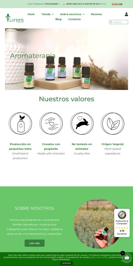 Captura de la portada de floriansaromaterapia.com