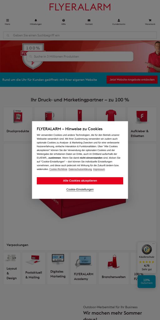 Captura de la portada de flyeralarm.com