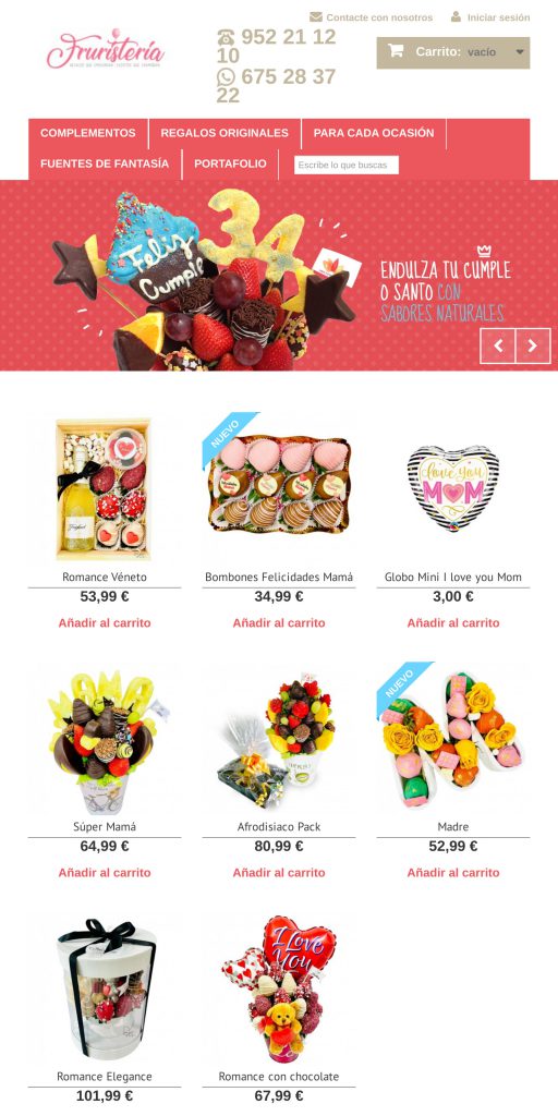 Captura de la portada de fruristeria.com