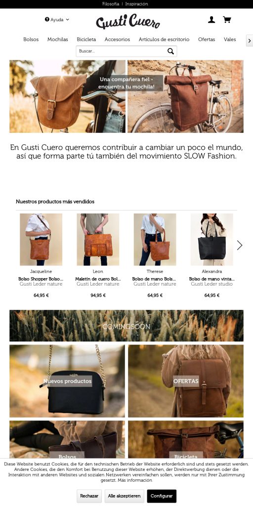 Captura de la portada de gusti-cuero.es