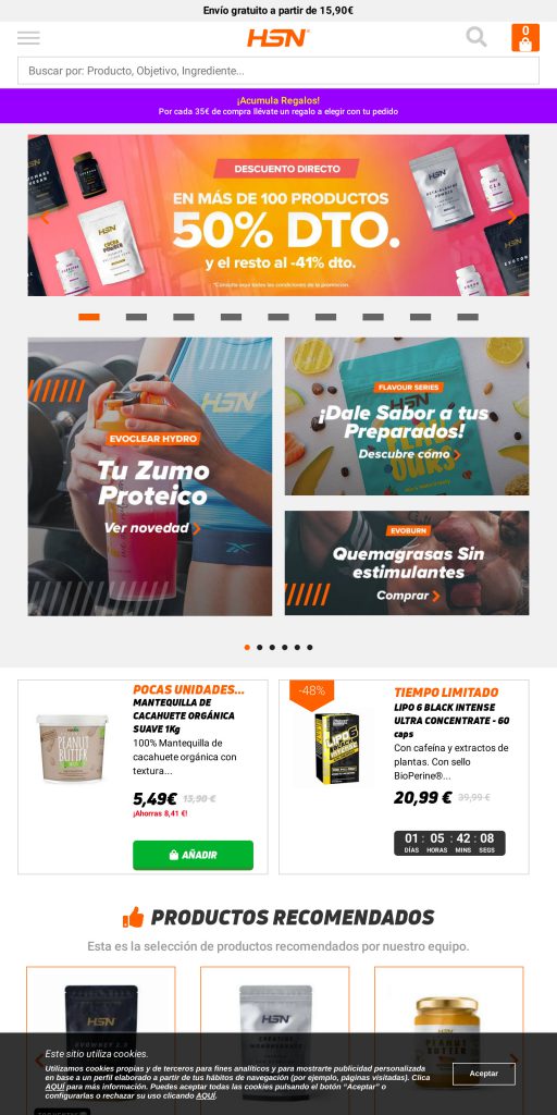 Captura de la portada de hsnstore.com