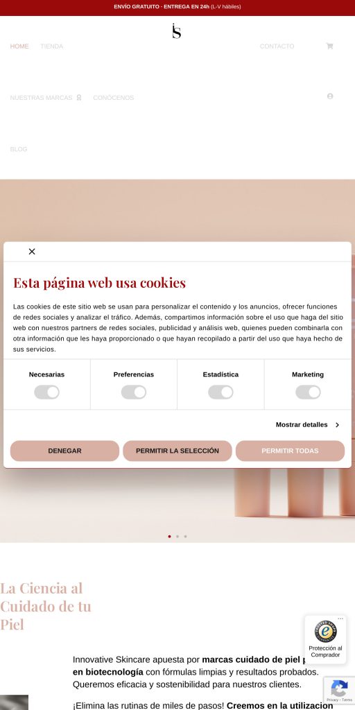Captura de la portada de innovativeskincare.es
