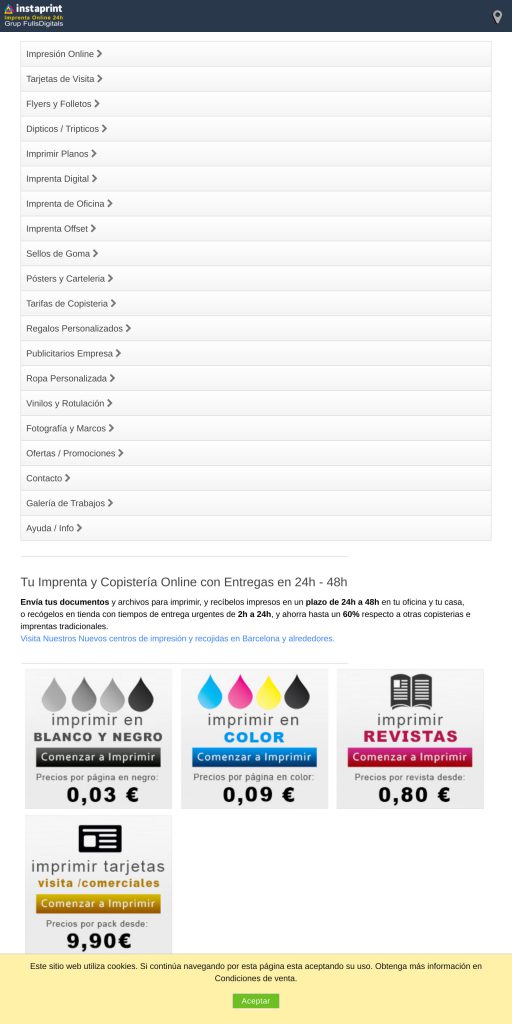Captura de la portada de instaprint.es