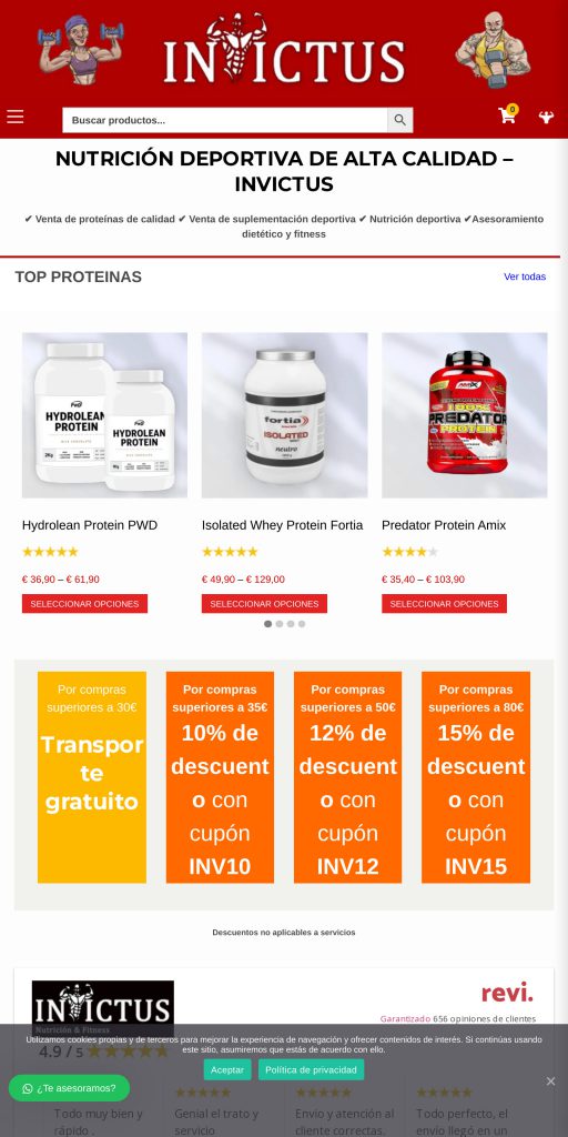 Captura de la portada de invictusnutricion.com