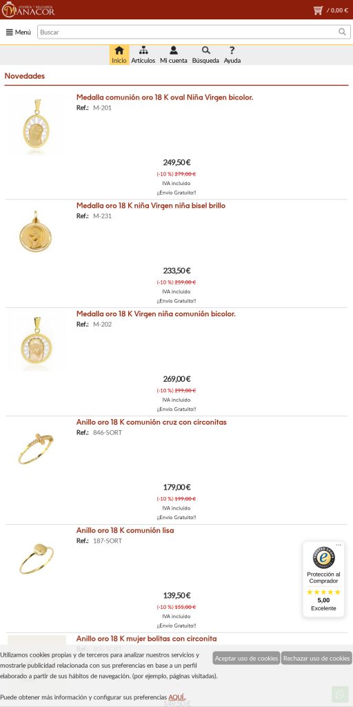 Captura de la portada de joyeriamanacor.com
