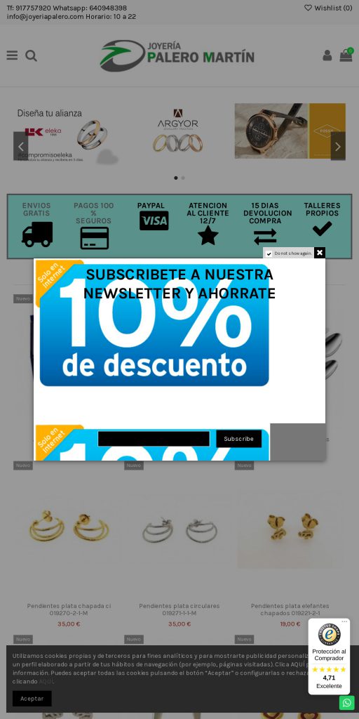 Captura de la portada de joyeriapalero.com