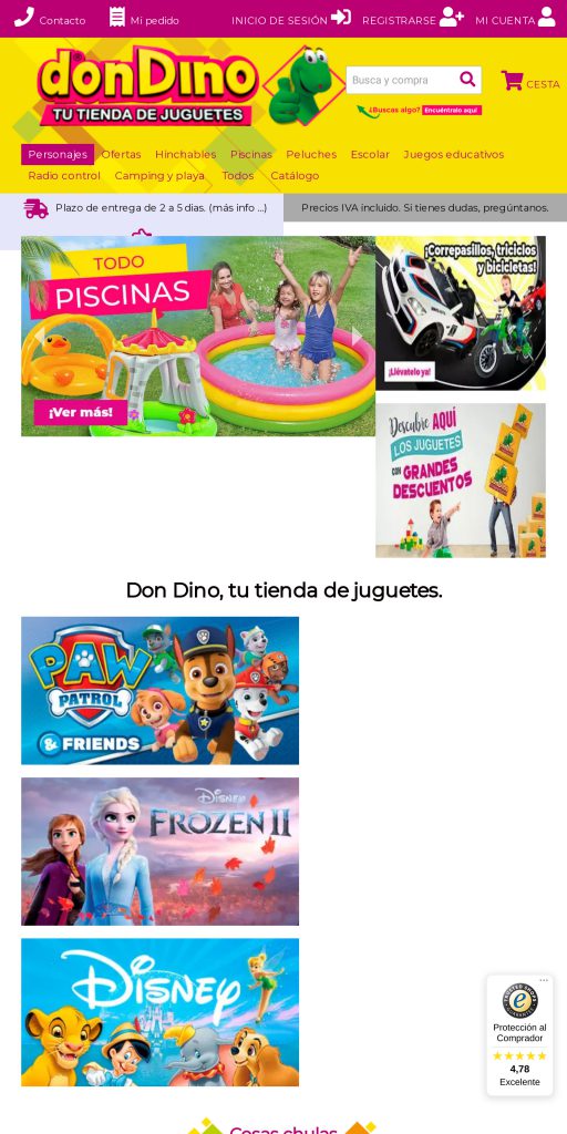 Captura de la portada de juguetesdondino.com
