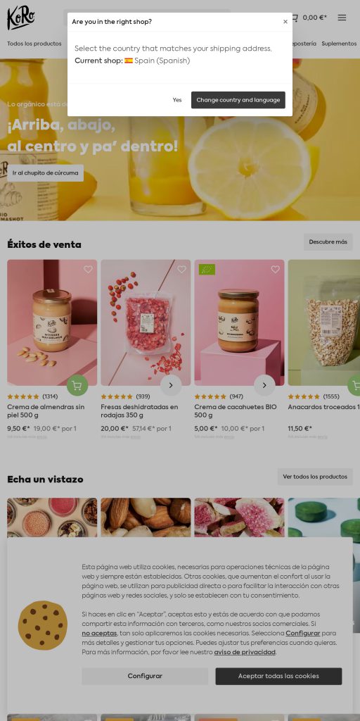 Captura de la portada de koro-shop.es
