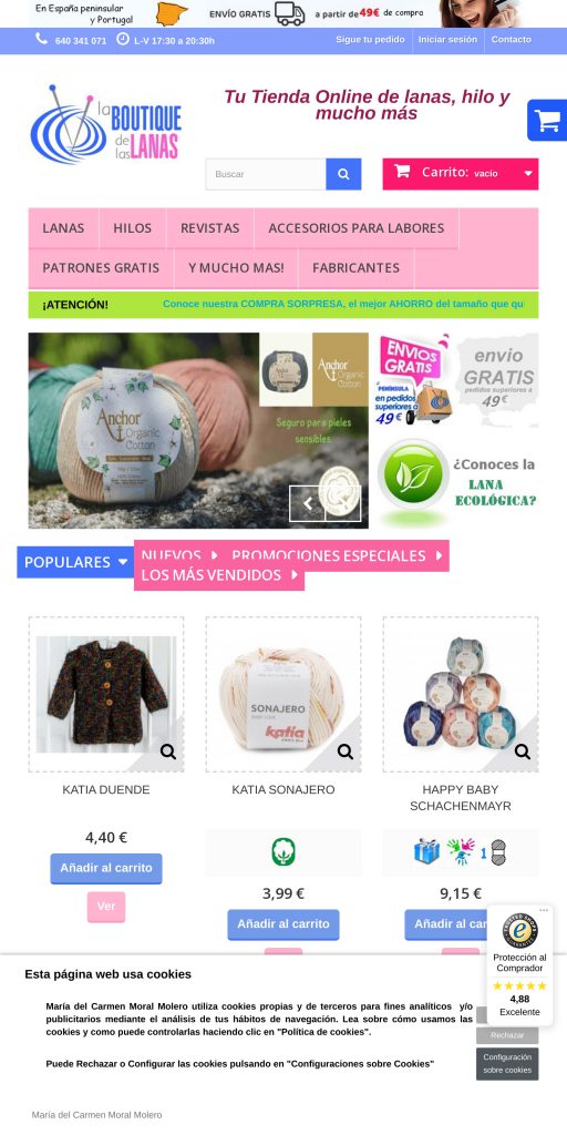 Captura de la portada de laboutiquedelaslanas.com
