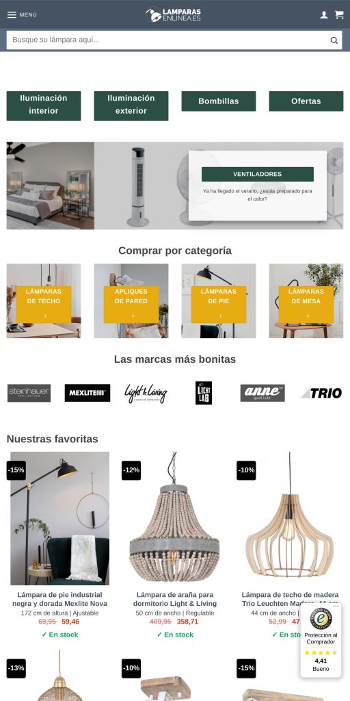 Captura de la portada de lamparas-en-linea.es