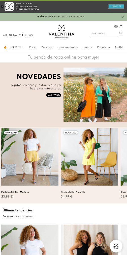 Captura de la portada de latiendadevalentina.com