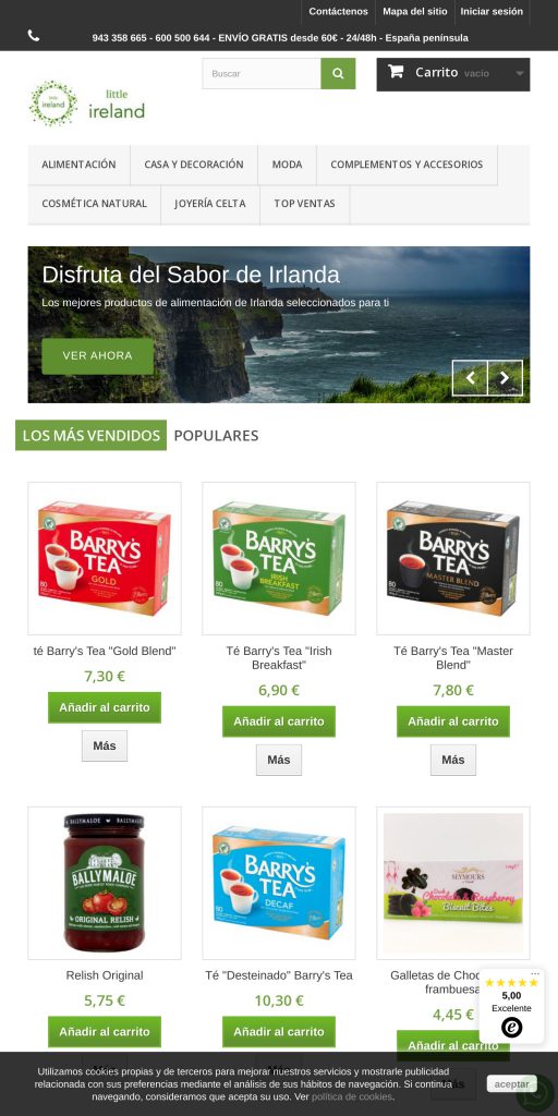 Captura de la portada de theirishstore.es