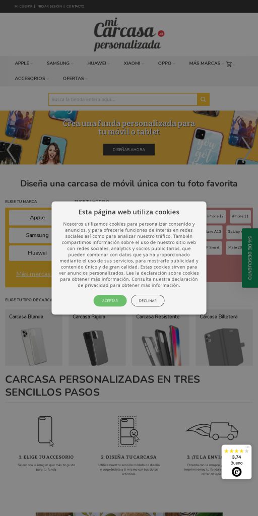 Captura de la portada de micarcasapersonalizada.es