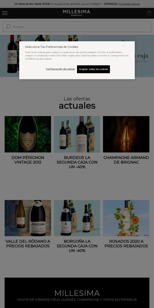 Captura de la portada de millesima.es