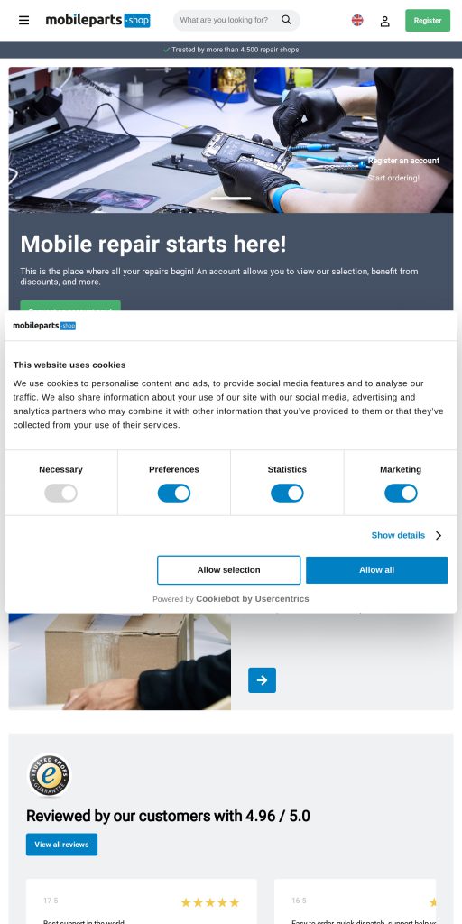 Captura de la portada de mobileparts.shop