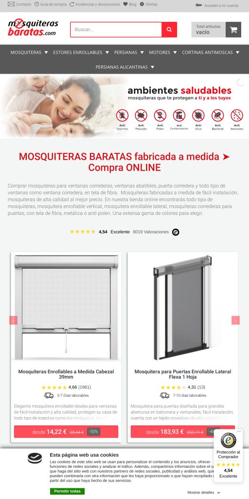 Captura de la portada de mosquiterasbaratas.com