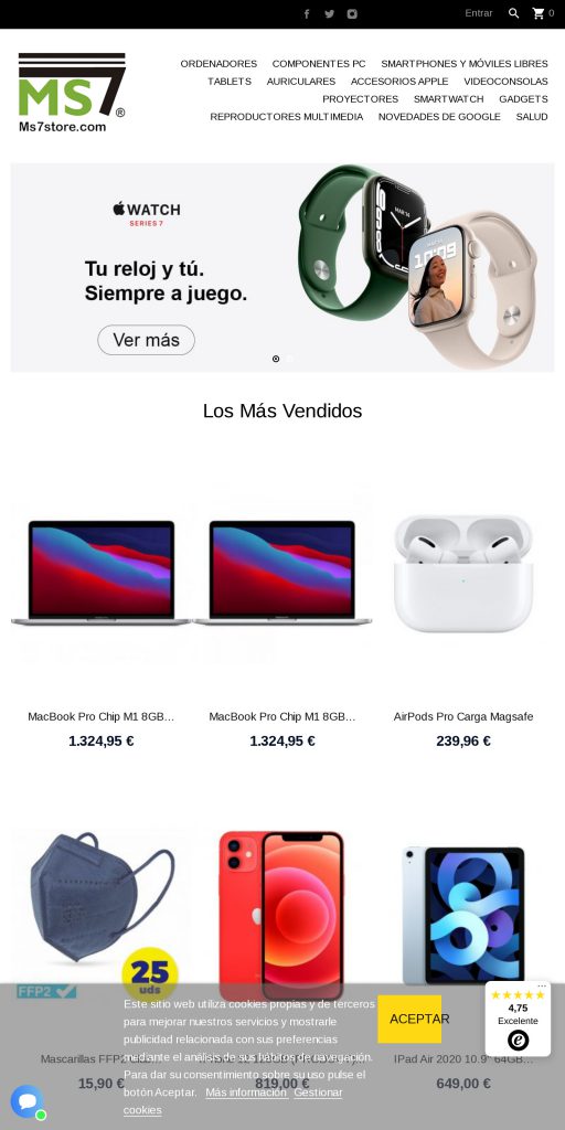 Captura de la portada de ms7store.com
