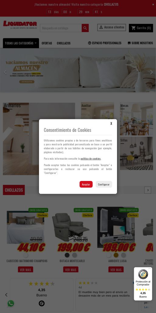Captura de la portada de mueblesliquidator.com