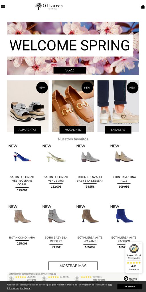 Captura de la portada de olivaresshop.es