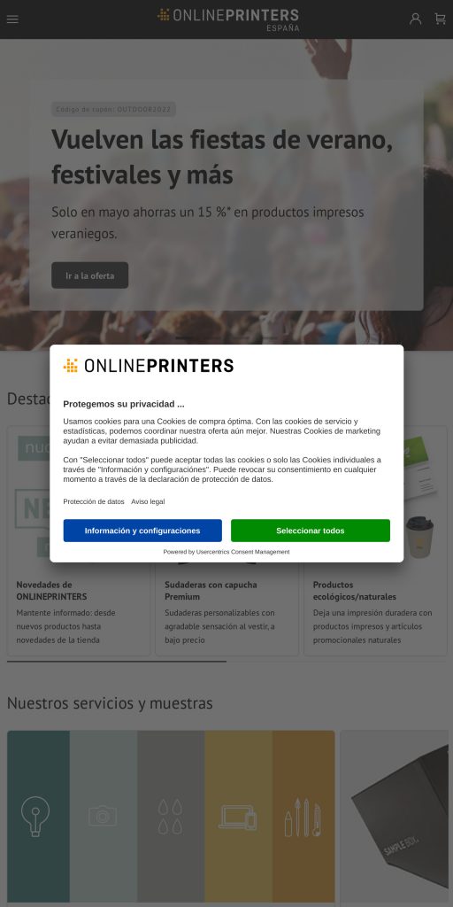 Captura de la portada de onlineprinters.es