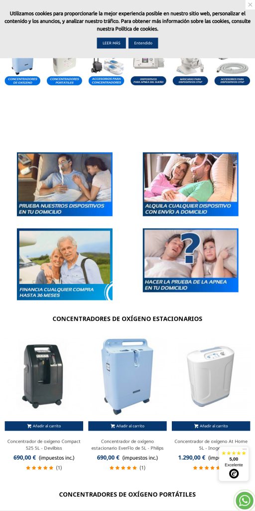 Captura de la portada de oxystore.es