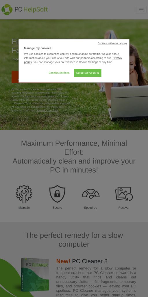 Captura de la portada de pchelpsoft.com