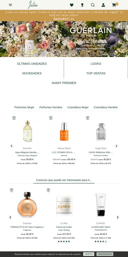 Captura de la portada de perfumeriajulia.es